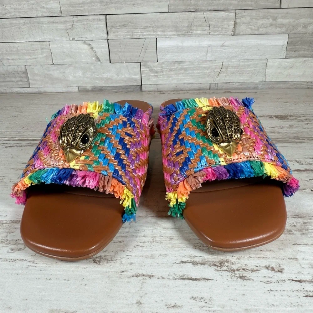 Kurt Geiger Kensington Eagle Casual Flat Raffia Slide Sandals EU 37 New Rainbow - Picture 6 of 16
